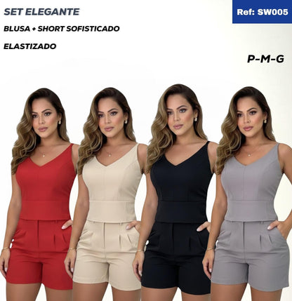 Set Elegante 
Blusa+Short Sofisticado 
Elastizado
