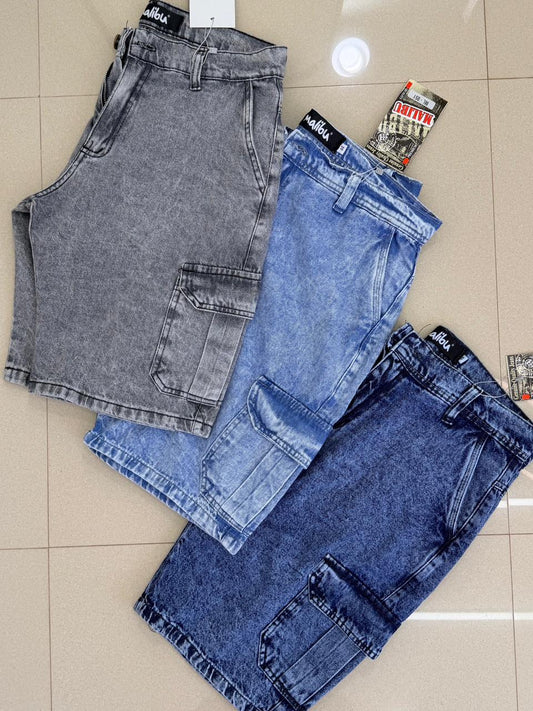 Bermudas de jeans cargo de caballeros