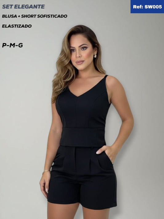 Set Elegante 
Blusa+Short Sofisticado 
Elastizado