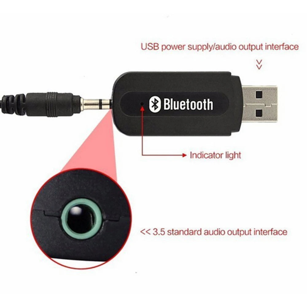Car USB Bluetooth-compatible Audio Receiver Car Wireless Adapter with 3.5mm AUX Audio Data Cable for PC Laptop Phone